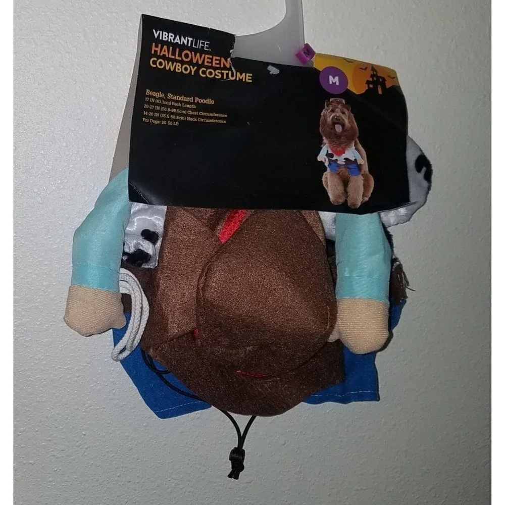 NEW Cowboy Costume Pet Size Medium Dog (20-50 lb) Halloween Vibrant Life Hat Top